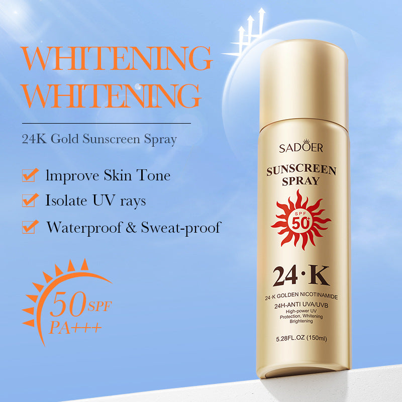 24K Gold Sunscreen Spray, UV Protection and Sweat Protection Outdoor Sunscreen.