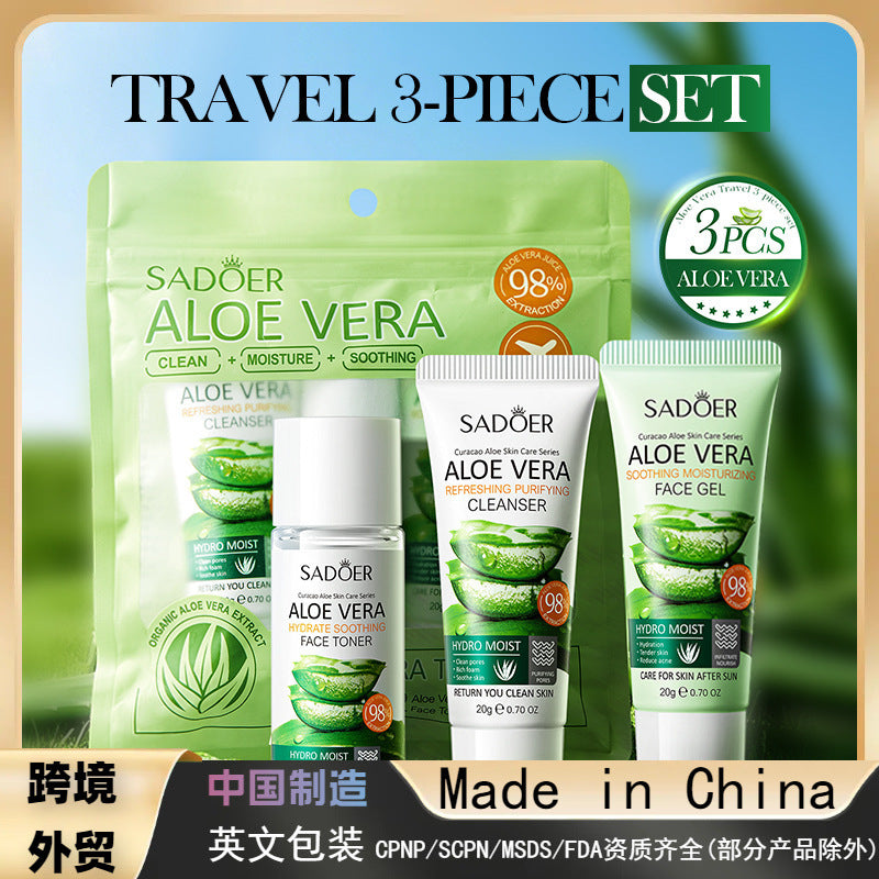 Aloe Travel Three-piece Facial Cleanser Aloe Vera Gel Toner Moisturizing