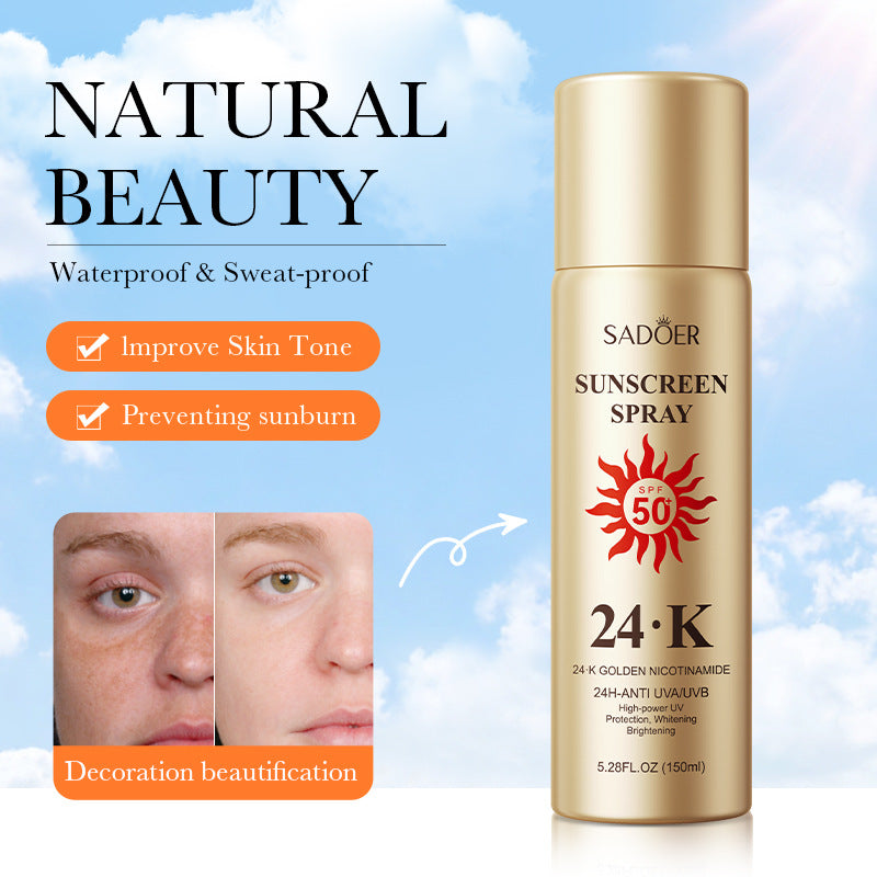 24K Gold Sunscreen Spray, UV Protection and Sweat Protection Outdoor Sunscreen.