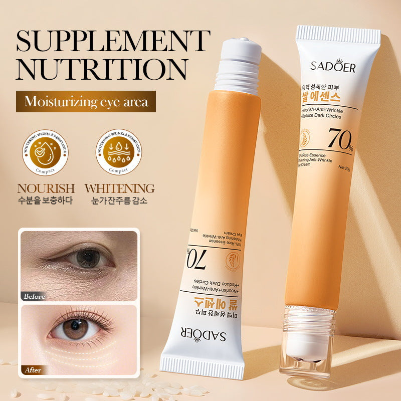 70% Rice Essence Whitening and Anti-Wrinkle Eye Cream, Hydrating and Moisturizing Rejuvenating Eye Cream