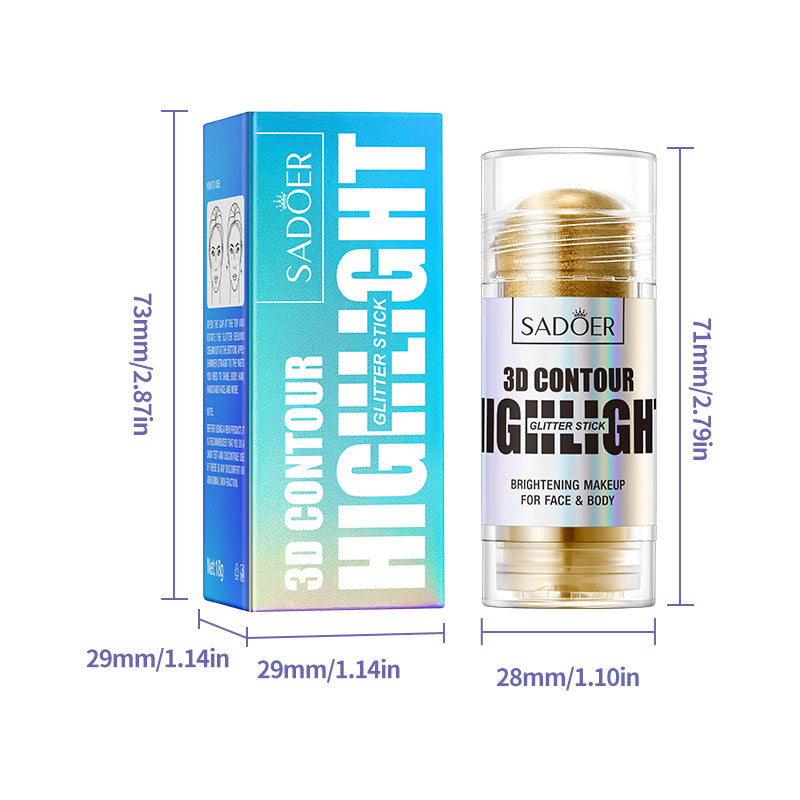 3D contour bright color highlight stick, beauty repair makeup highlight stick