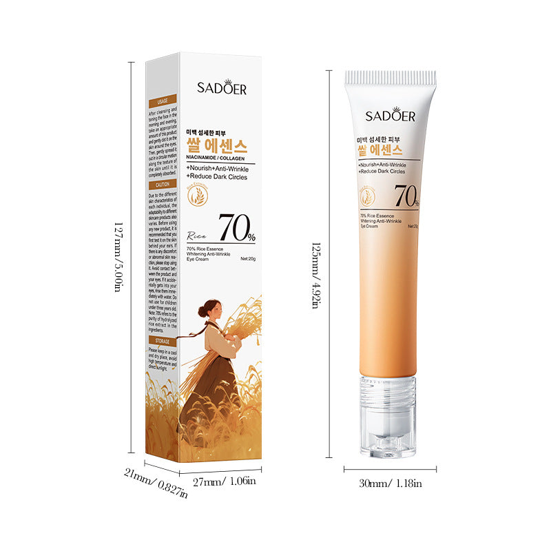 70% Rice Essence Whitening and Anti-Wrinkle Eye Cream, Hydrating and Moisturizing Rejuvenating Eye Cream
