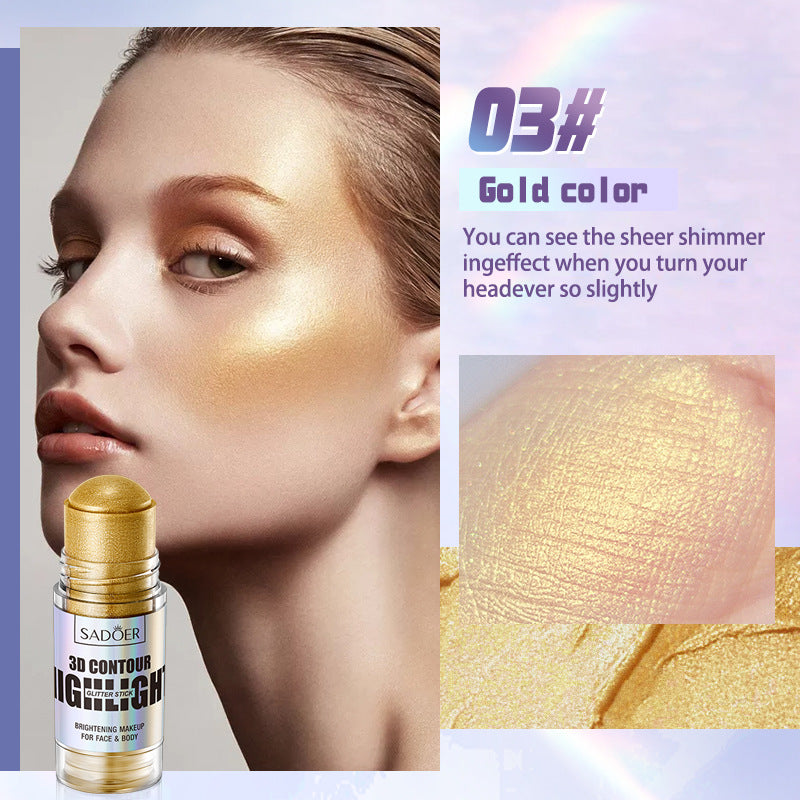 3D contour bright color highlight stick, beauty repair makeup highlight stick