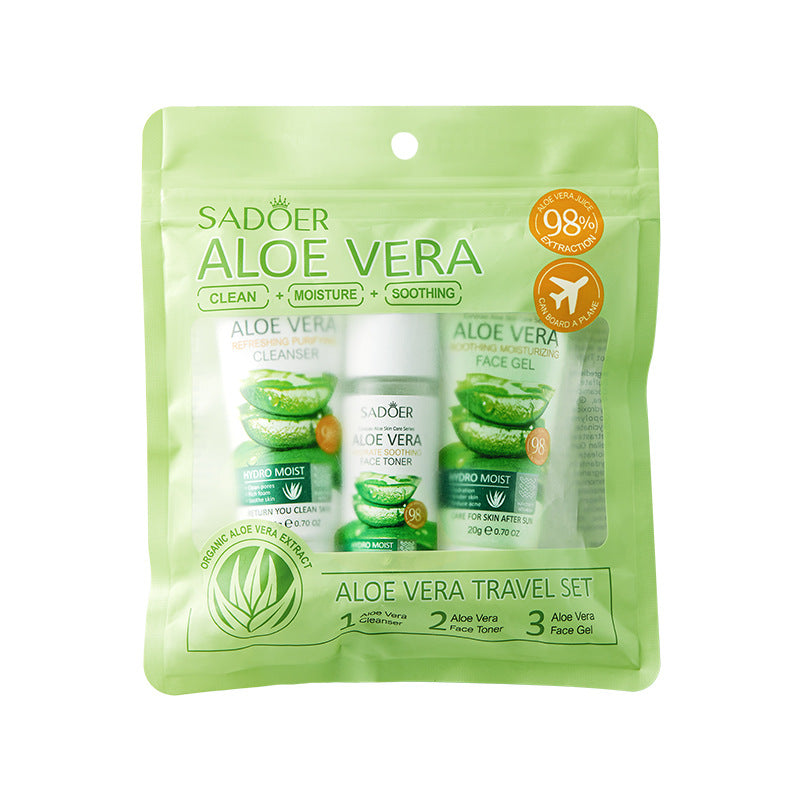 Aloe travel three-piece facial cleanser aloe vera gel toner moisturizing