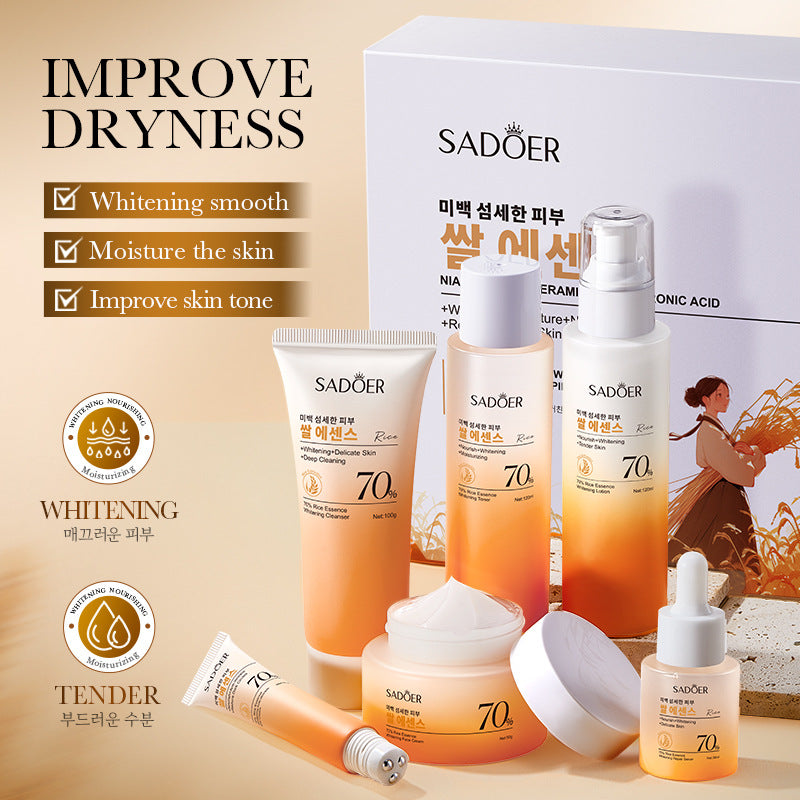 70% Rice Essence Whitening Nourishing Repair 6-piece set, skin care products