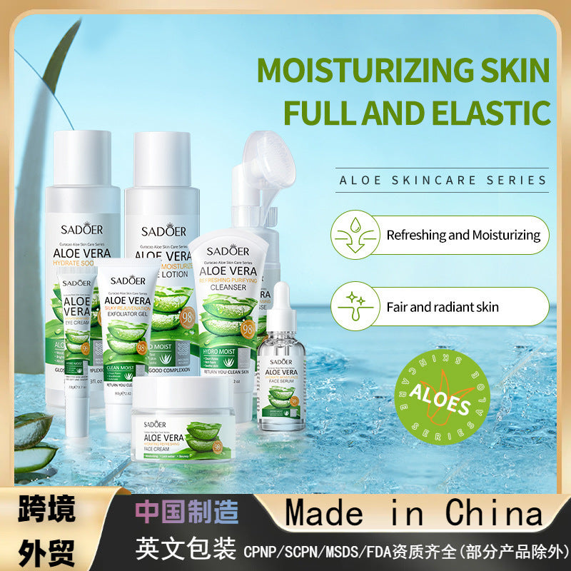 Aloe Vera Refreshing Cleanser, Moisturizing and Moisturizing Toner, Lotion, Serum
