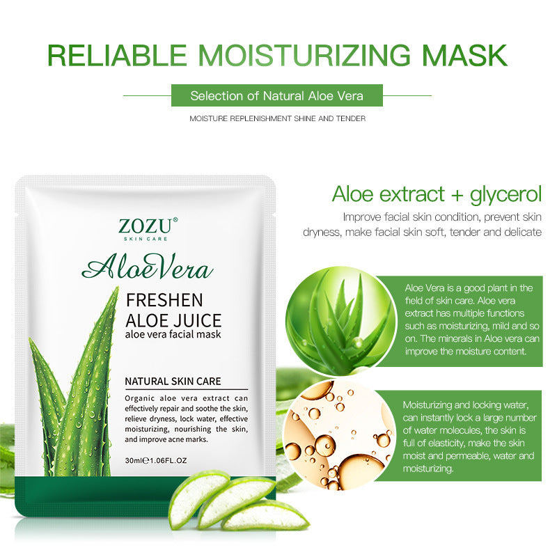 All English ZOZU Aloe Facial mask Hydrating Moisturizing Moisturizing Facial Mask