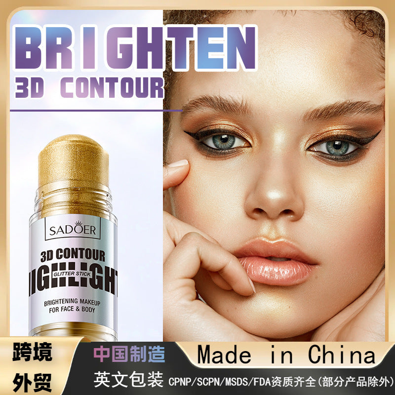 3D contour bright color highlight stick, beauty repair makeup highlight stick