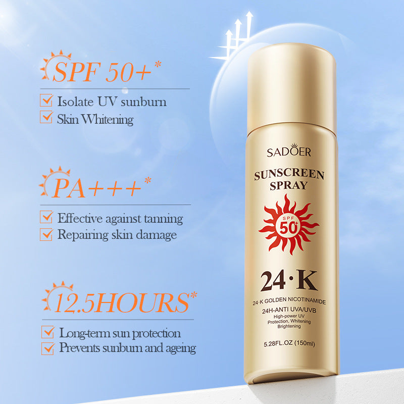 24K Gold Sunscreen Spray, UV Protection and Sweat Protection Outdoor Sunscreen.